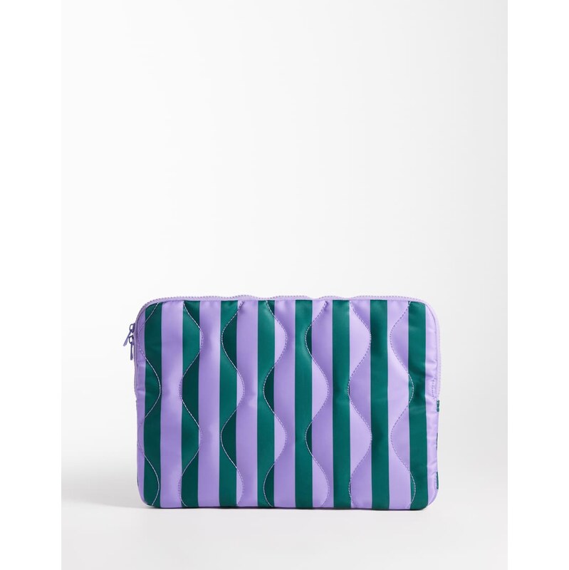 ASOS DESIGN zip around laptop case in green and purple stripe