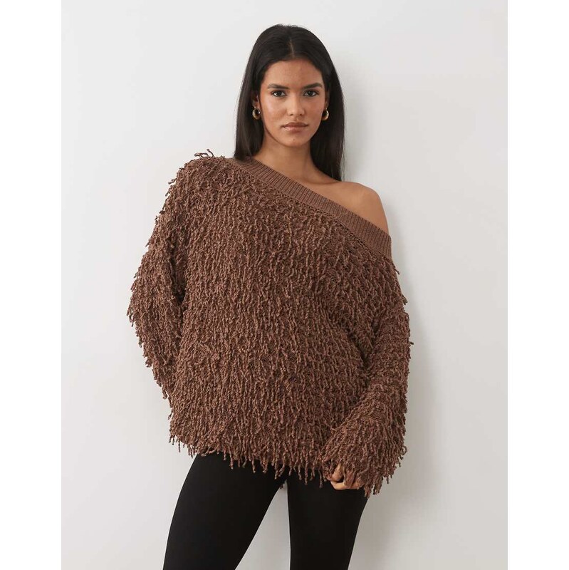 ASOS DESIGN textured knit asym off the shoulder jumper in