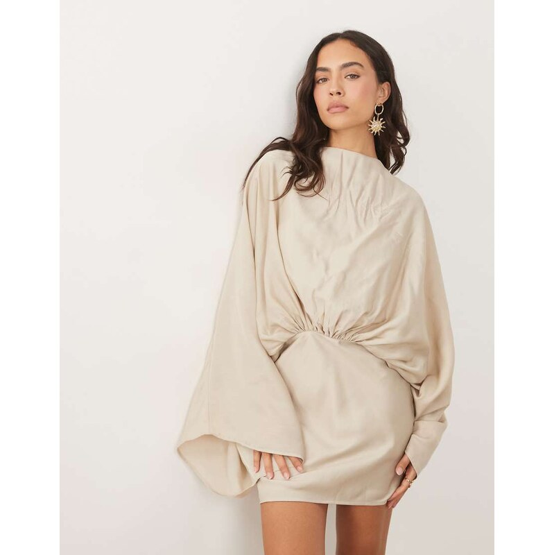 ASOS DESIGN cape sleeve open back mini dress with tassels in