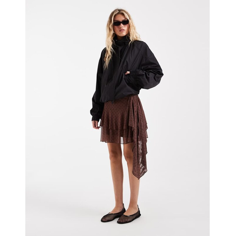 Bronze Snake double layer ruffle mini skirt in chocolate polka