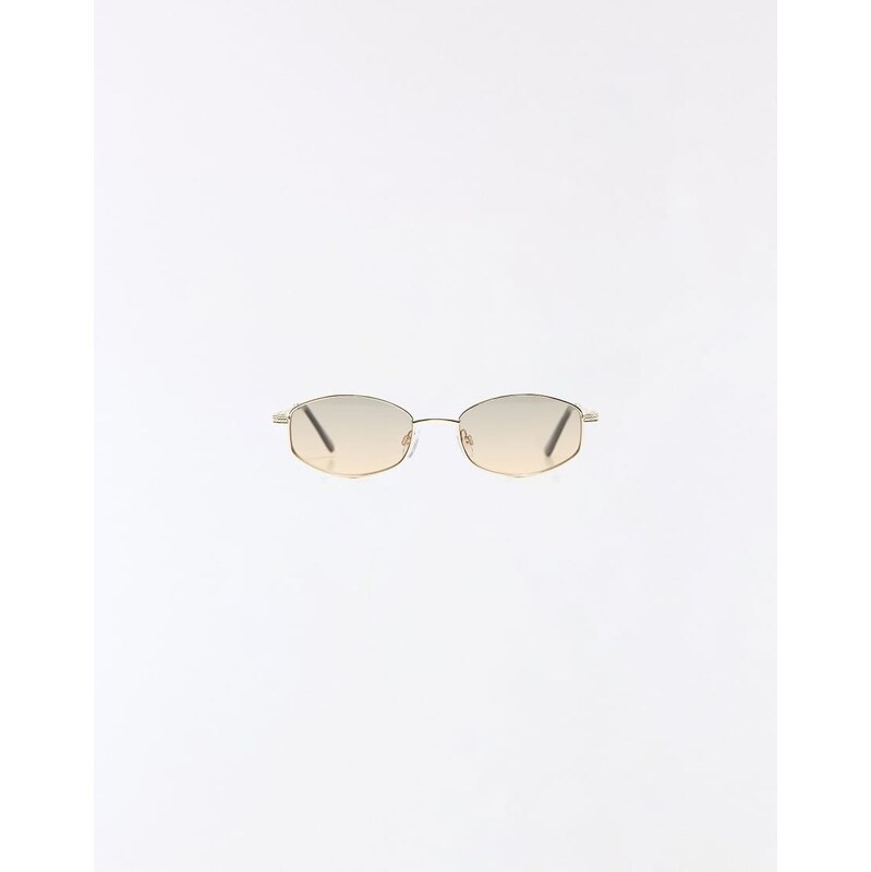 Bershka Square metal frame sunglasses in beige-Neutral