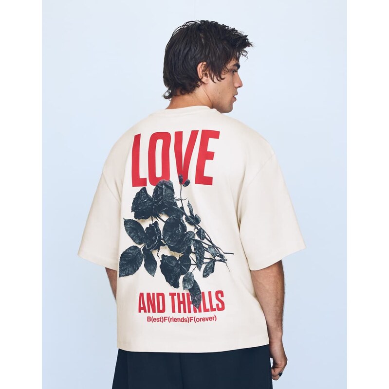 Bershka Boxy fit photo and text graphic t-shirt in grey