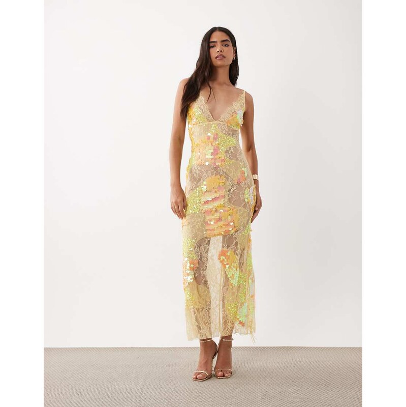 ASOS DESIGN sheer lace cami maxi dress with placement