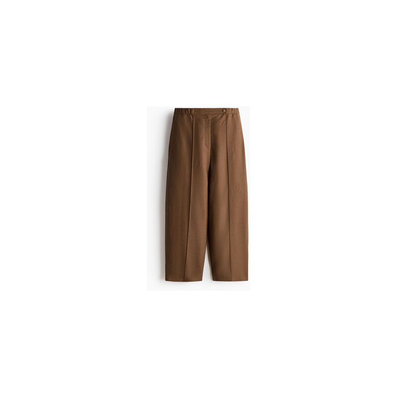 H&M - Soudkovité kalhoty z lněné směsi - Hnědá