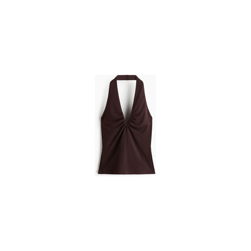 H&M - Top halternecks výstřihem do V - Tmavě Hnědá