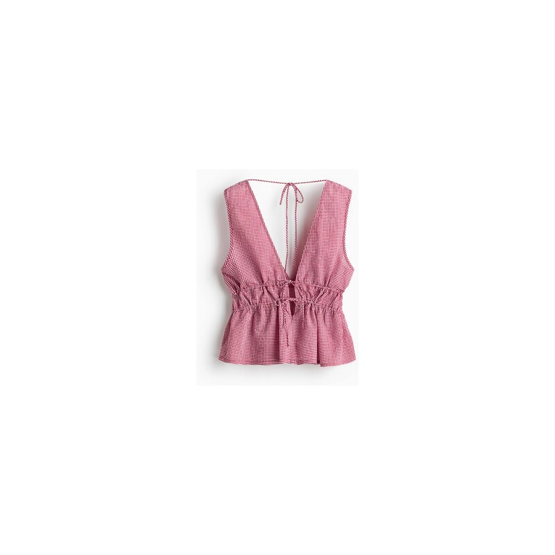 H&M - Bavlněný plážový tops předními vázačkami - Červená/Kostka