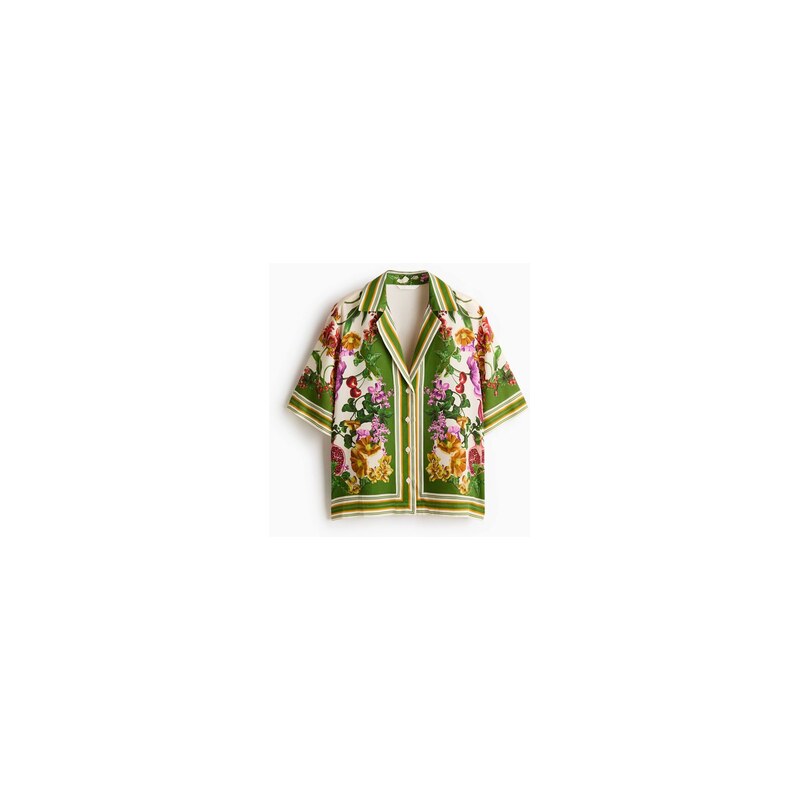 H&M - Košile z lyocellu - Zelená/Květy