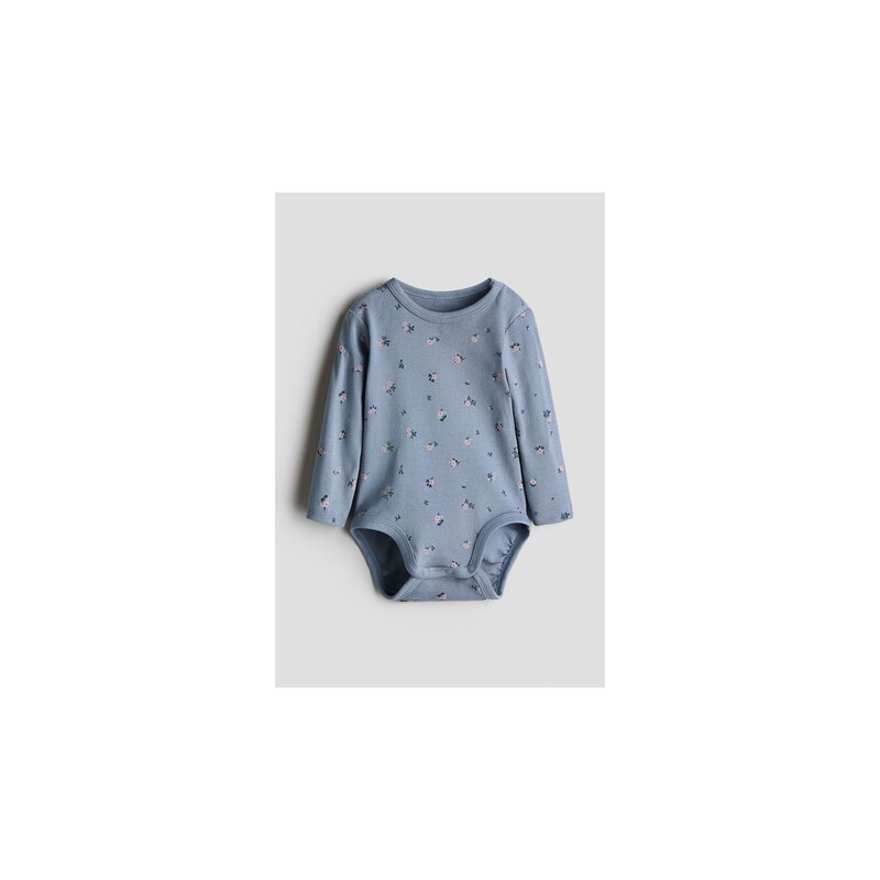 H&M - Printed cotton bodysuit - Tlumená Bleděmodrá/Květy