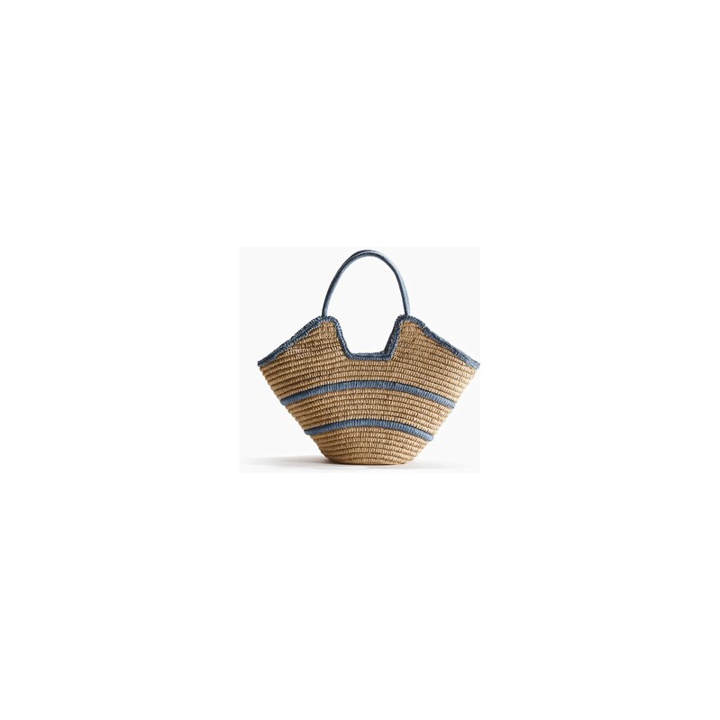 H&M - Slaměná taška shopper - Světle Béžová/Proužky