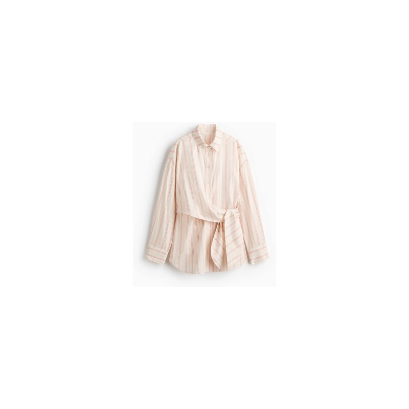 H&M - Bavlněná košiles vázačkami - Světle Béžová/Proužky