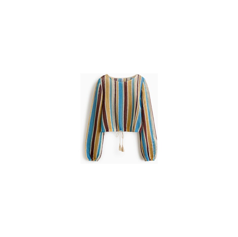 H&M - Síťovaný top se stahovací šňůrkou - Bleděmodrá/Proužky