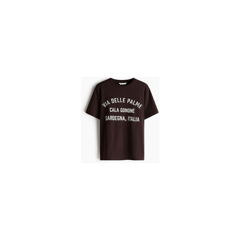H&M - Tričkos potiskem - Tmavě Hnědá/Italia