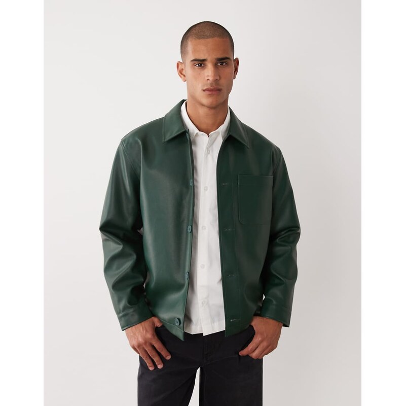 ASOS DESIGN faux leather shacket in green