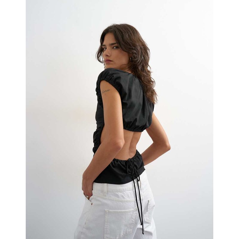 Topshop ruched back cut out top in black