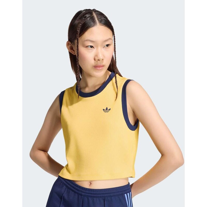 adidas Originals Heather tank in warm vanilla / night indigo