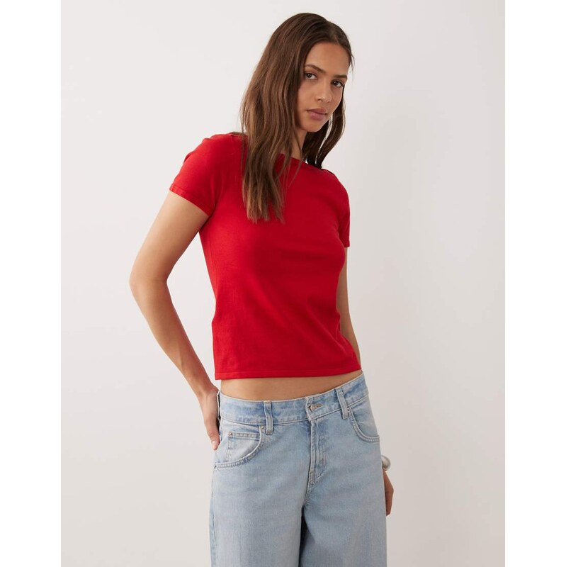 Mango short sleeve knitted top in red