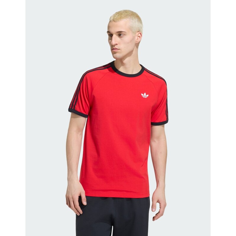 adidas Originals 3-stripes t-shirt in vivid red / black