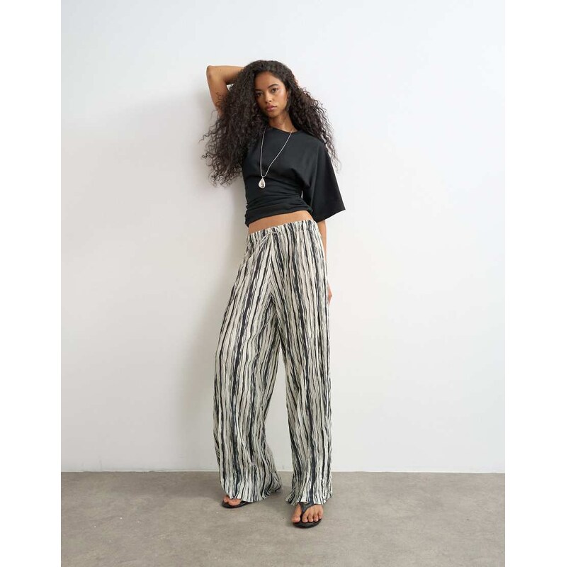 Topshop stripe plisse trouser in black