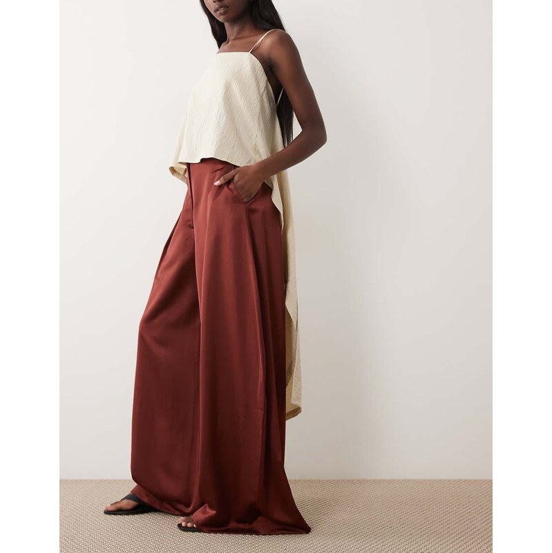 ASOS DESIGN Tailored satin wide leg trouser in chocolate-Brown