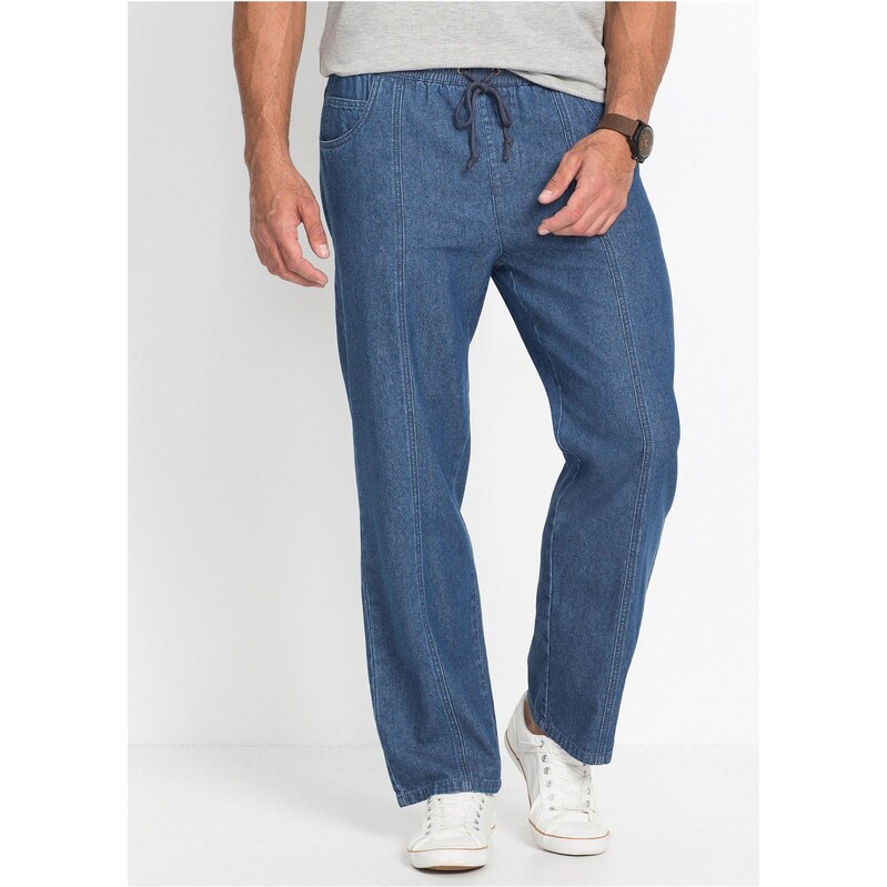 bonprix Lehké kalhoty bez zapínání, Loose Fit, Straight modrá