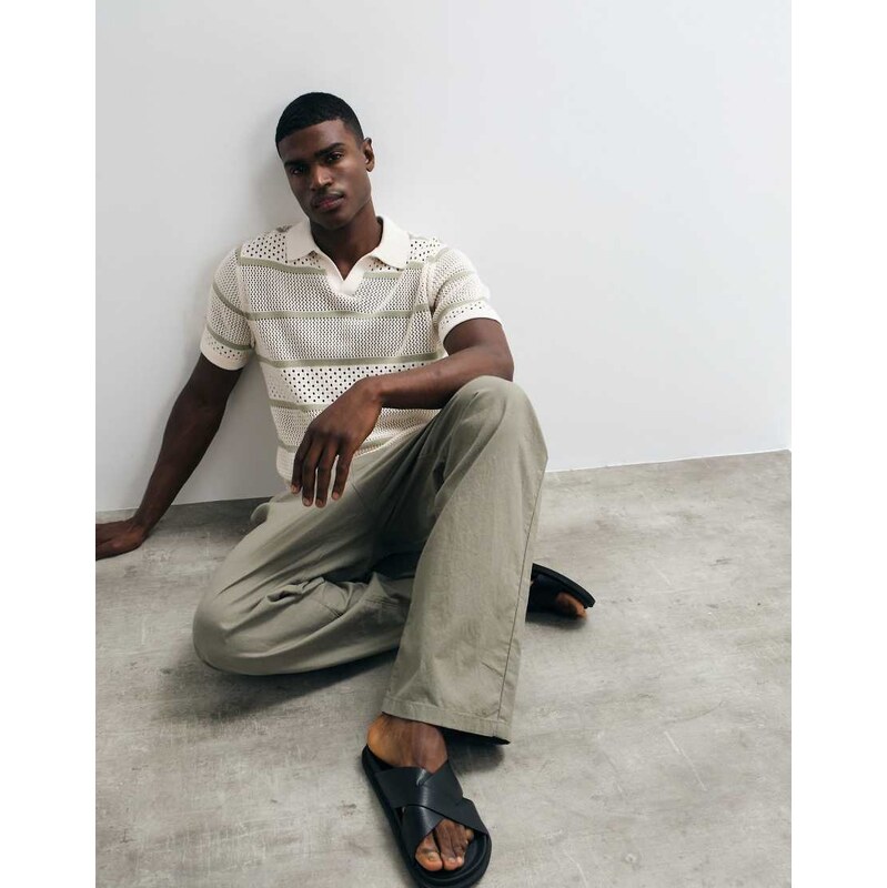 ASOS DESIGN relaxed short sleeve knitted textured stripe polo in