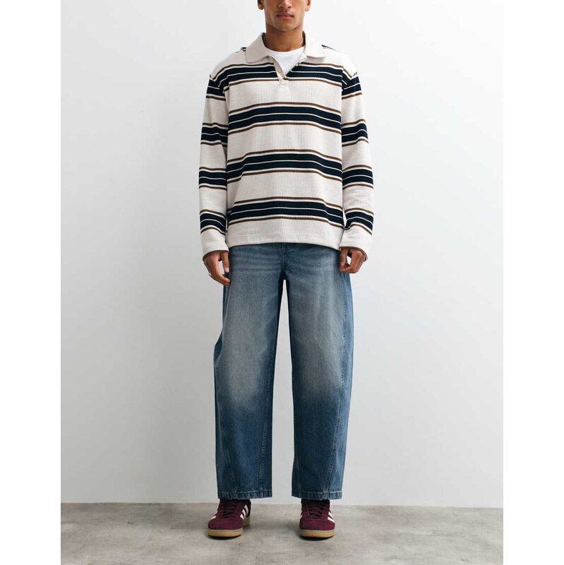 ASOS DESIGN barrel jeans in mid wash blue with stitch detailing