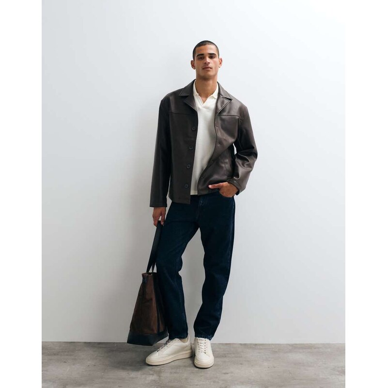 ASOS DESIGN faux leather shacket in brown