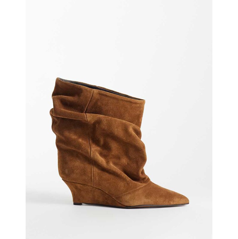 ASOS DESIGN Riven premium suede wedge slouch boots in rust-Brown