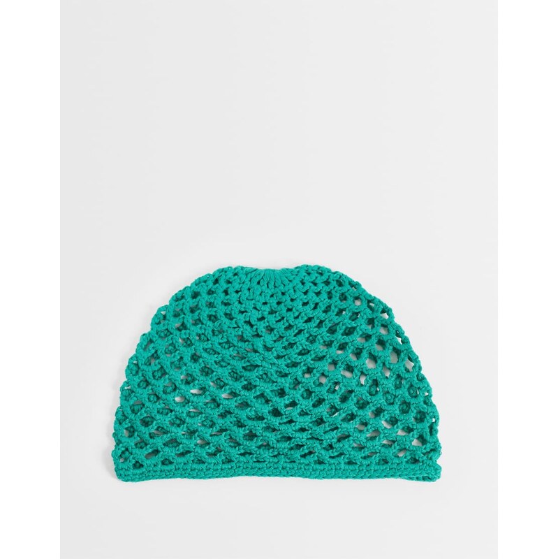 Reclaimed Vintage crochet beanie in jade green-Red