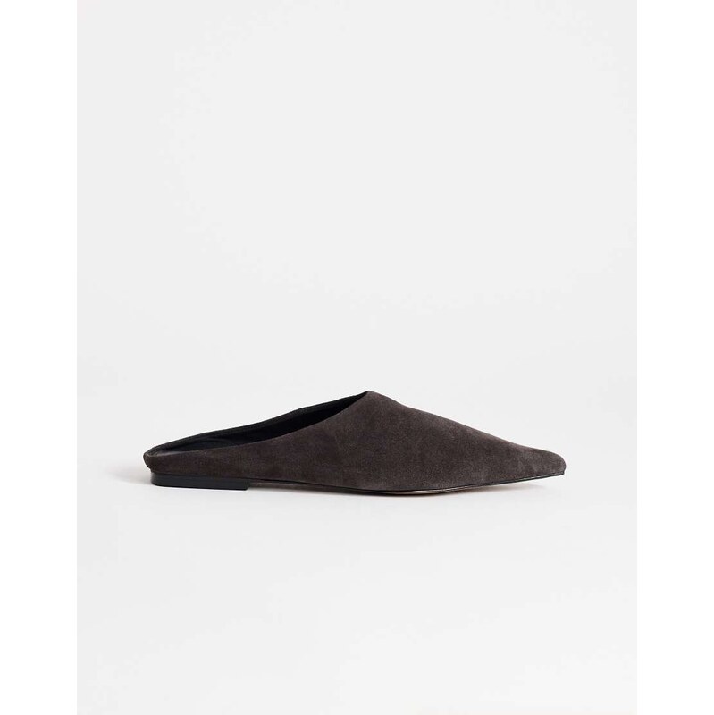 Topshop Dawn real suede flat pointed shoe in chocolate-Brown