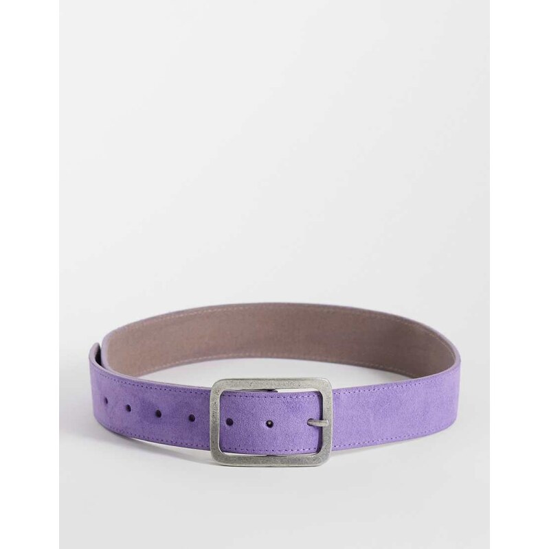 ASOS DESIGN waist and hip square buckle suede belt in lilac