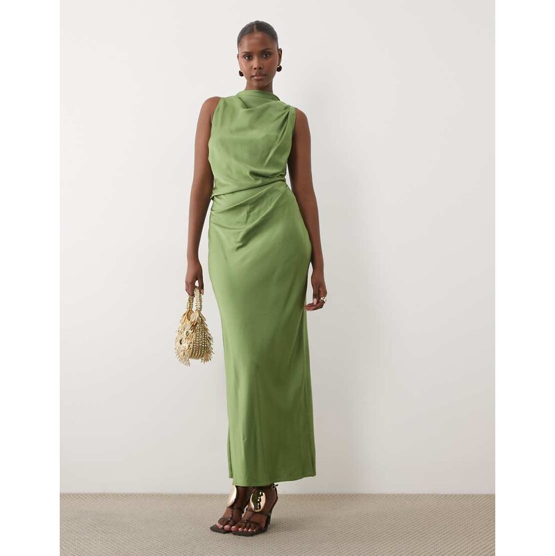 ASOS DESIGN pleated gathered bodice satin maxi dress with high