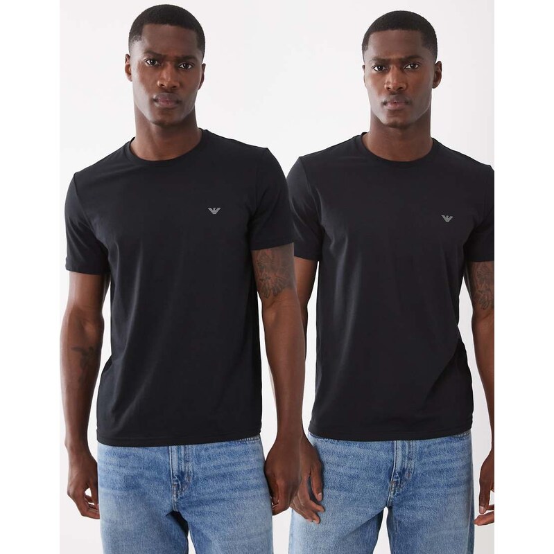 Emporio Armani Bodywear 2 pack logo t-shirts in black