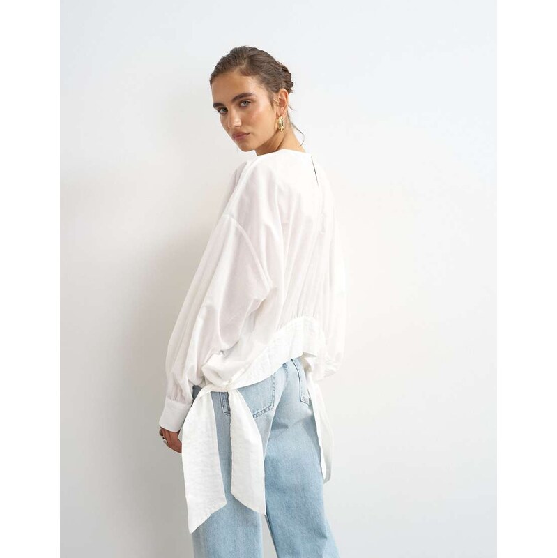 Topshop curved hem blouse in white