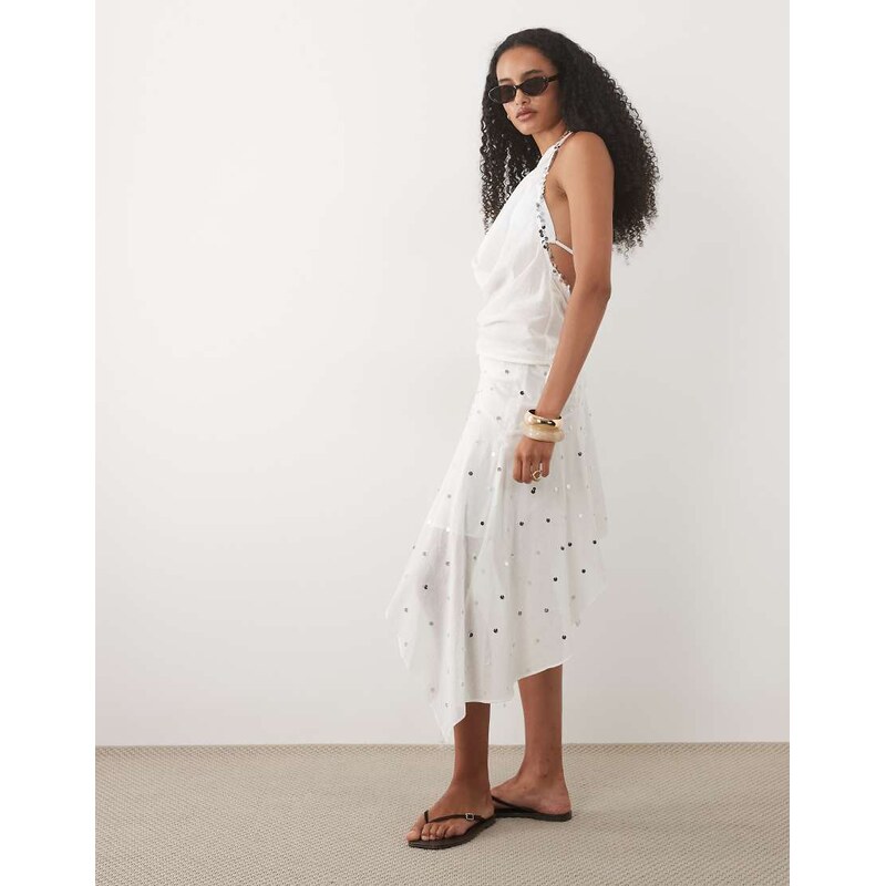 Mango Marea ruffle asymmetric beach skirt co-ord in white