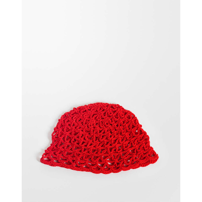 ASOS DESIGN crochet knitted skull cap in red