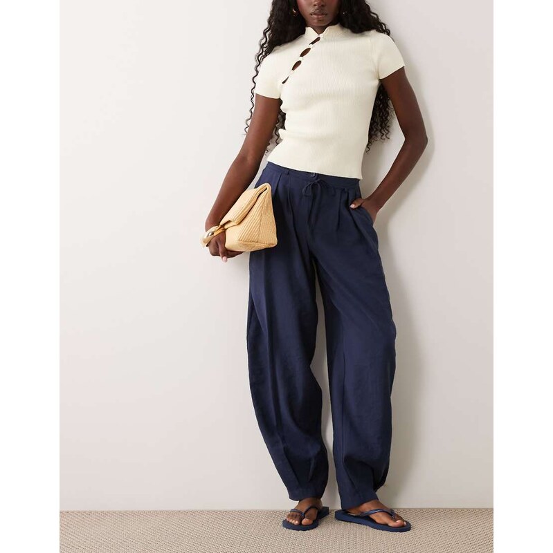 Miss Selfridge tailored fluid pleat balloon trouser in navy