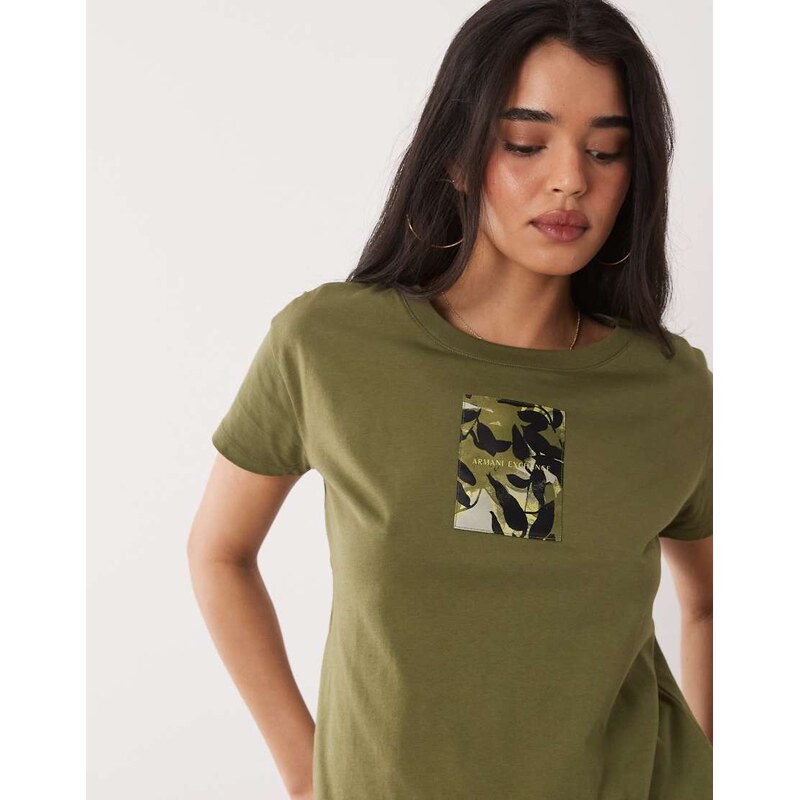 Armani Exchange patch logo t-shirt in khaki-Green