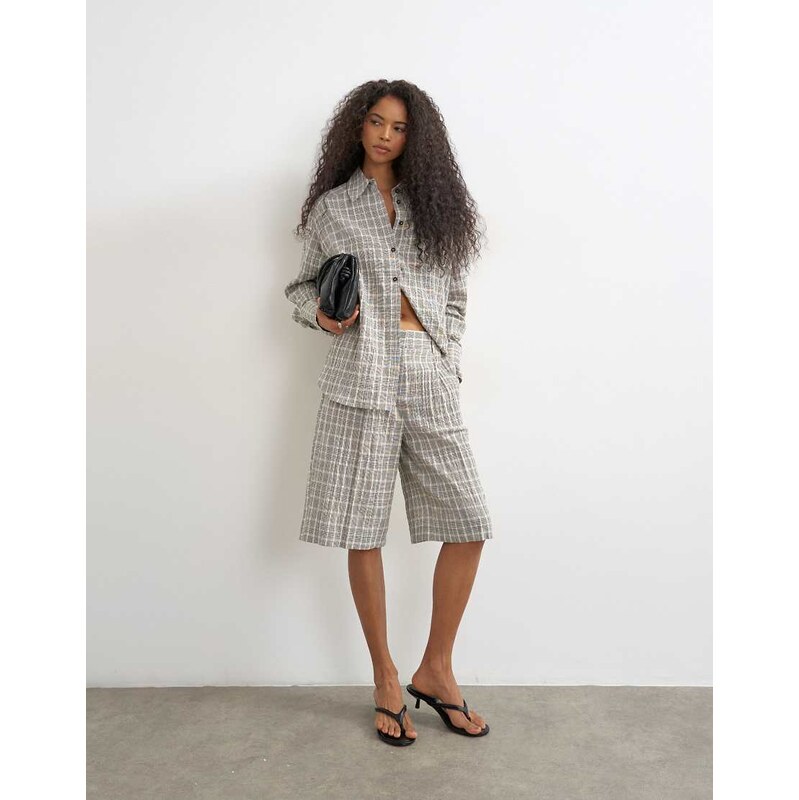 Topshop co ord longline bermuda short in mono check-Multi