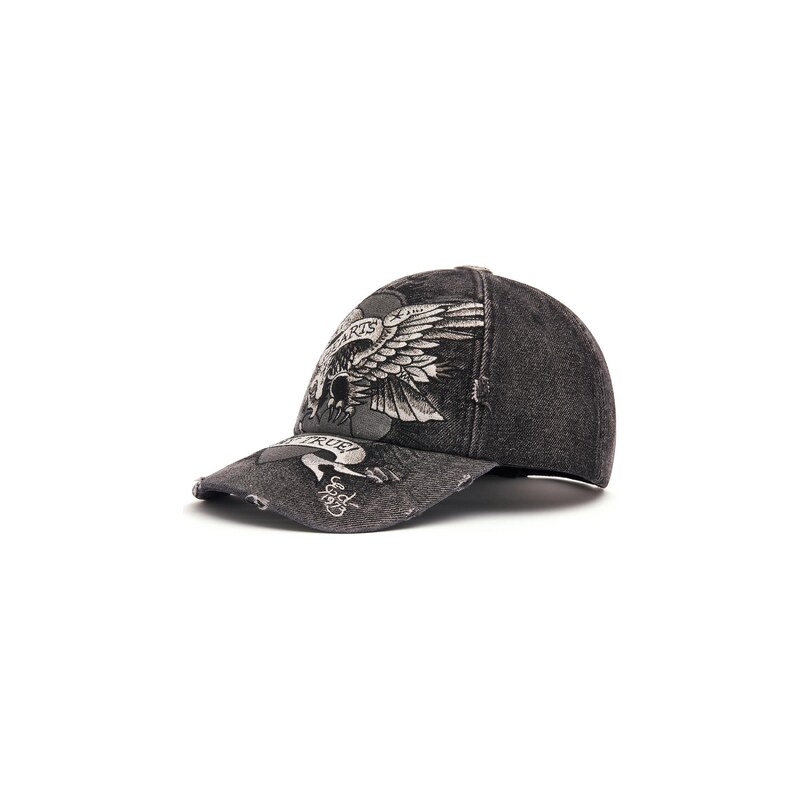Ed Hardy Kšiltovka Brave Hearts šedá / černá džínovina / bílá
