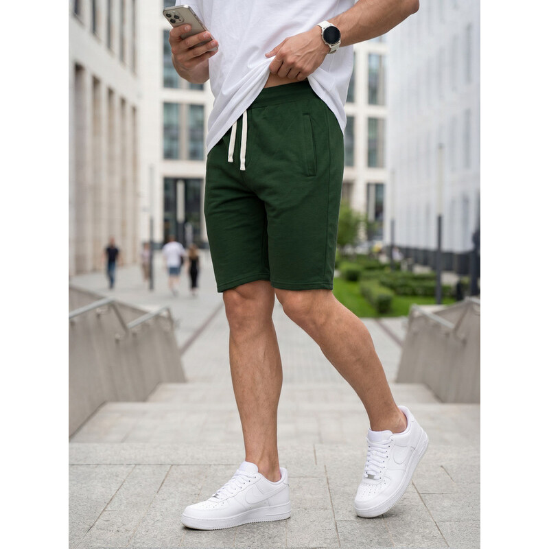 Pánské teplákové kraťasy se šňůrkou, zelené, FashionStreet