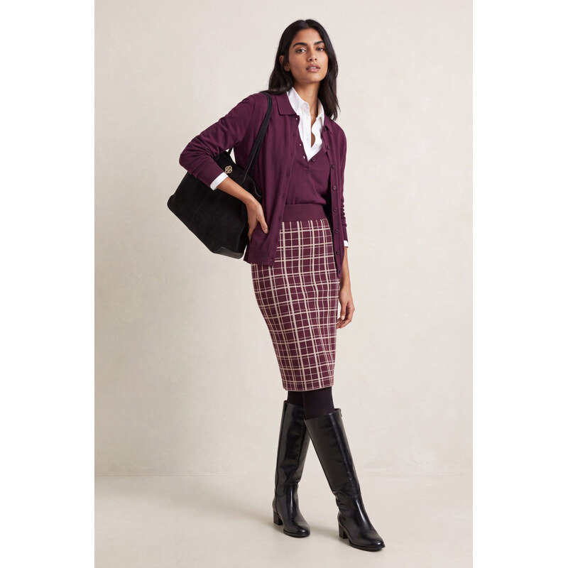 SUKNĚ GANT CHECKED KNIT SKIRT DARKENED WINE