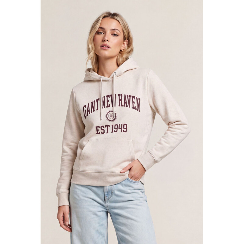 MIKINA GANT REG GRAPHIC SWEAT HOODIE LIGHT BEIGE MELANGE