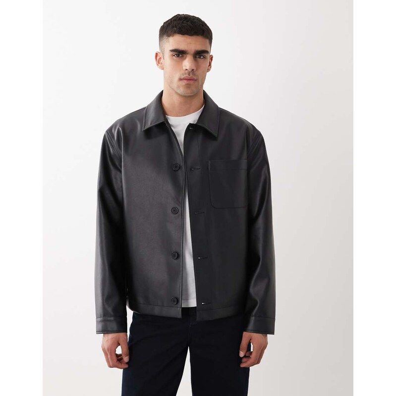 ASOS DESIGN faux leather shacket in black