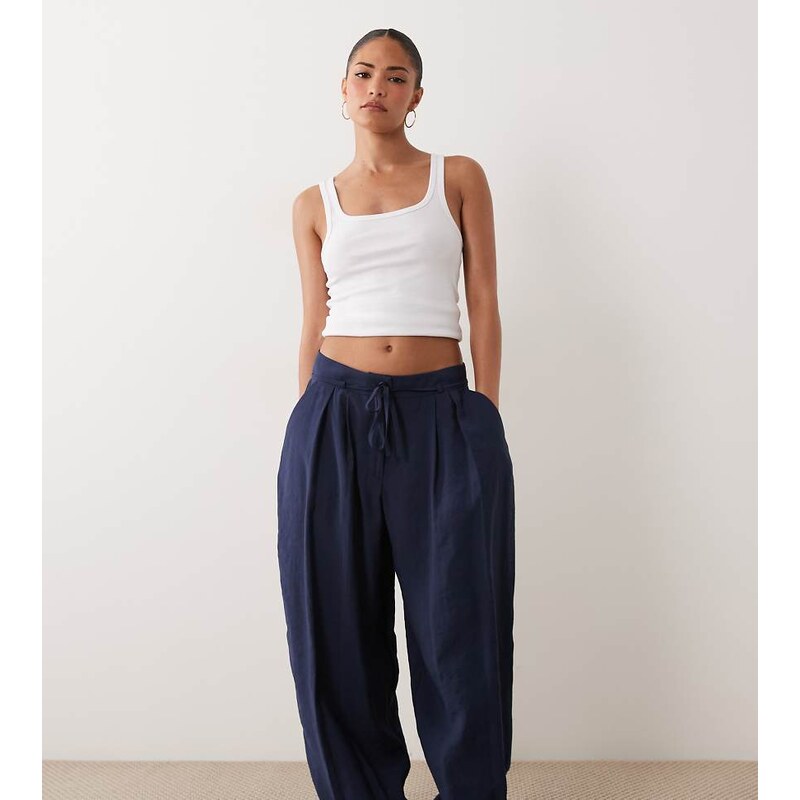 Miss Selfridge Petite tailored fluid balloon trouser in navy