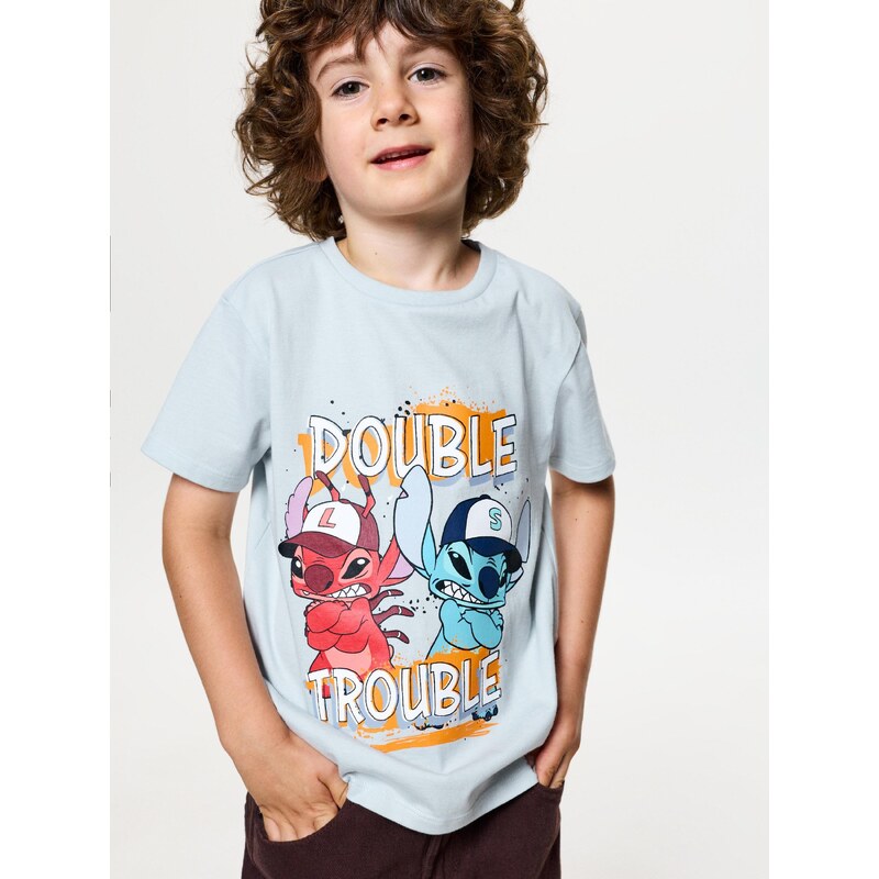 Sinsay - Bavlněná košilka s potiskem Stitch - modrá