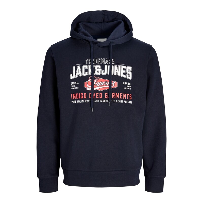 JACK & JONES Mikina marine modrá / světle červená / bílá