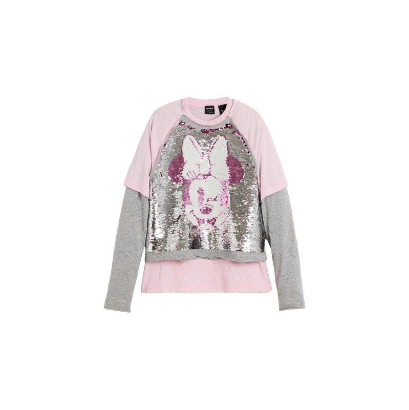 Desigual Tričko Minnie Mouse šedý melír / růžová / stříbrná /