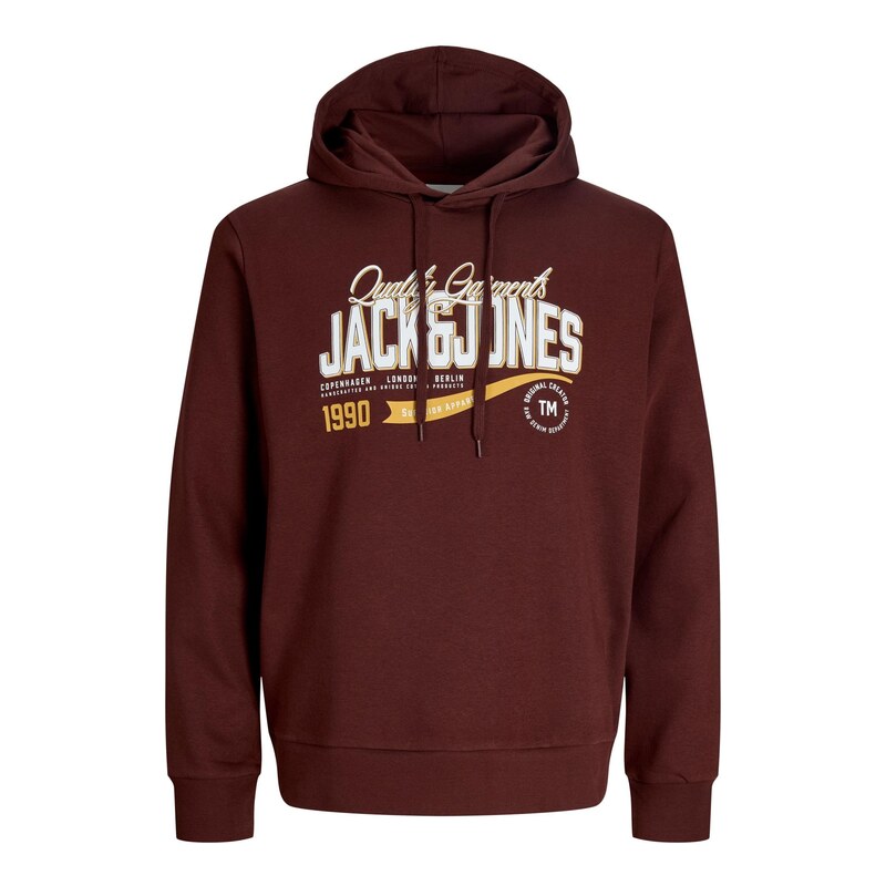 JACK & JONES Mikina hnědá / žlutá / bílá