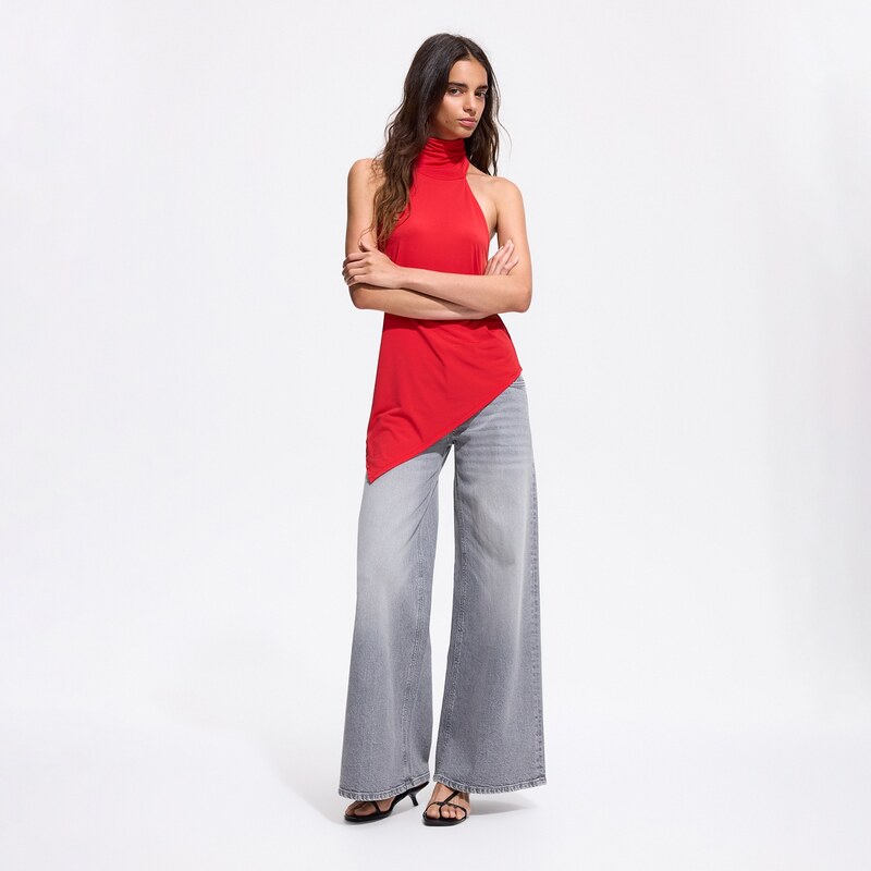 Reserved - Džíny wide leg - světle šedá